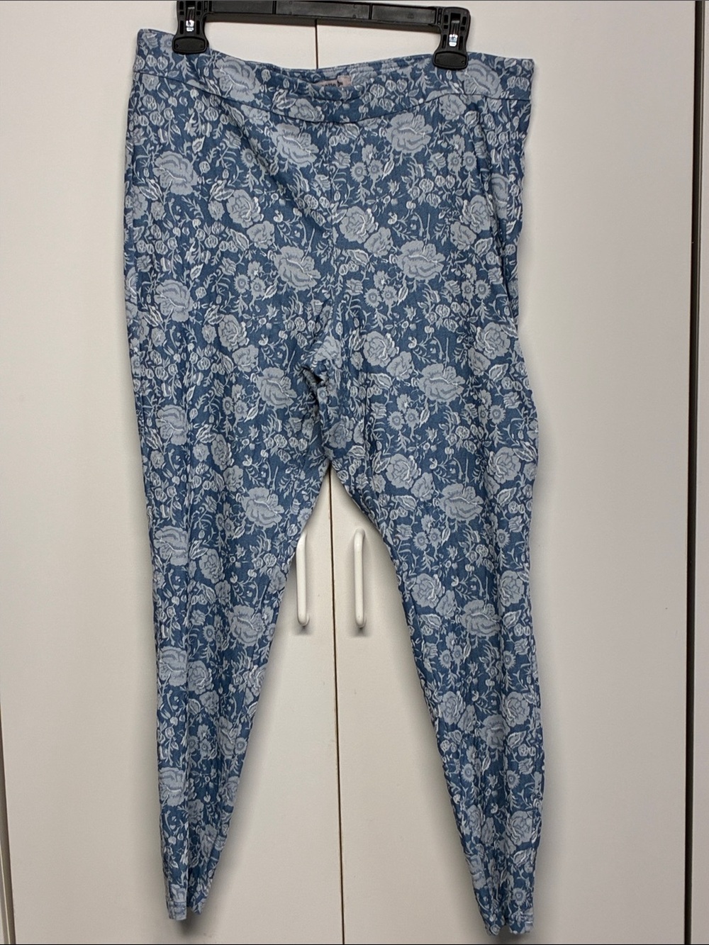 Nanette Lepore Blue White Floral Leggings Stretch Pull-On Pants Women’s L